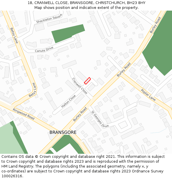 18, CRANWELL CLOSE, BRANSGORE, CHRISTCHURCH, BH23 8HY: Location map and indicative extent of plot