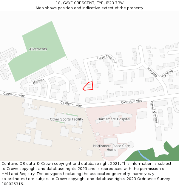 18, GAYE CRESCENT, EYE, IP23 7BW: Location map and indicative extent of plot