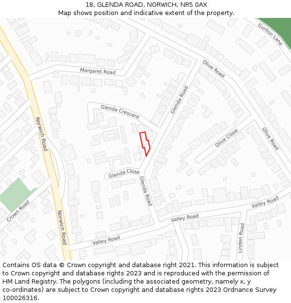 18, GLENDA ROAD, NORWICH, NR5 0AX: Location map and indicative extent of plot