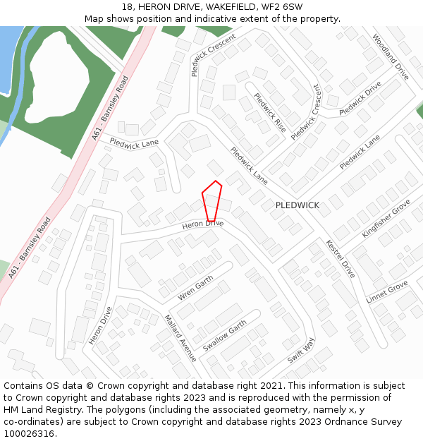18, HERON DRIVE, WAKEFIELD, WF2 6SW: Location map and indicative extent of plot