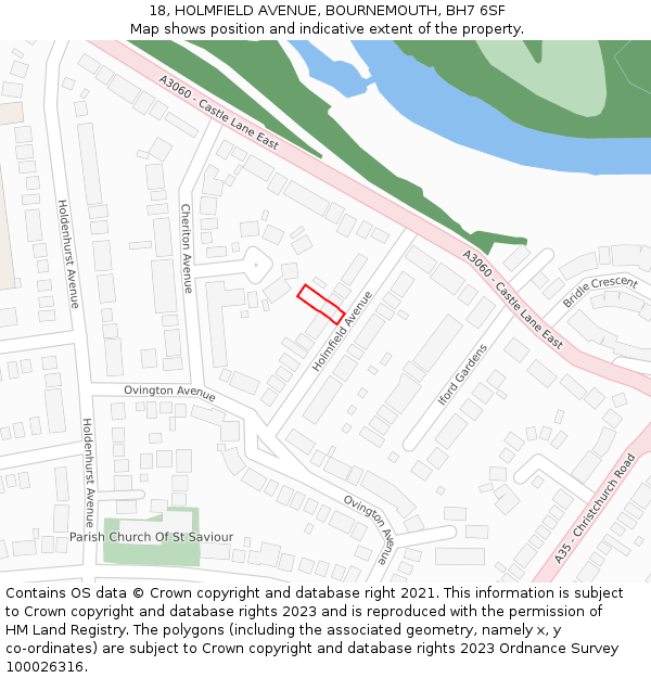 18, HOLMFIELD AVENUE, BOURNEMOUTH, BH7 6SF: Location map and indicative extent of plot