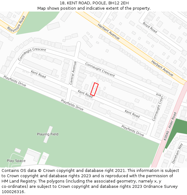 18, KENT ROAD, POOLE, BH12 2EH: Location map and indicative extent of plot