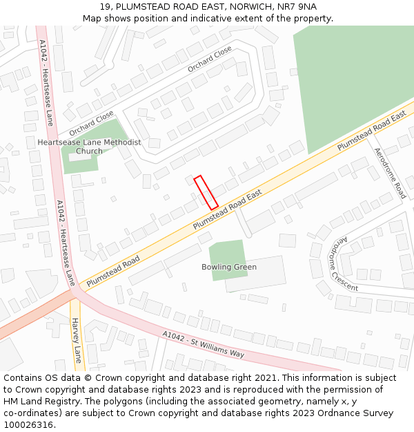 19, PLUMSTEAD ROAD EAST, NORWICH, NR7 9NA: Location map and indicative extent of plot