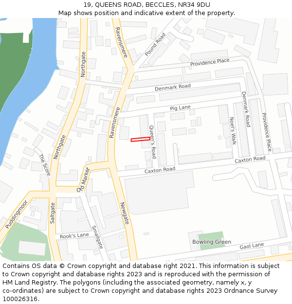 19, QUEENS ROAD, BECCLES, NR34 9DU: Location map and indicative extent of plot