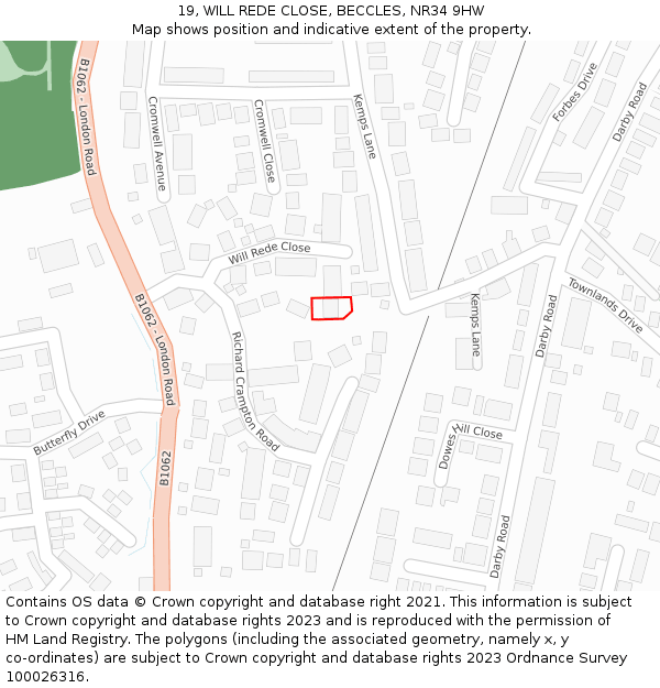 19, WILL REDE CLOSE, BECCLES, NR34 9HW: Location map and indicative extent of plot