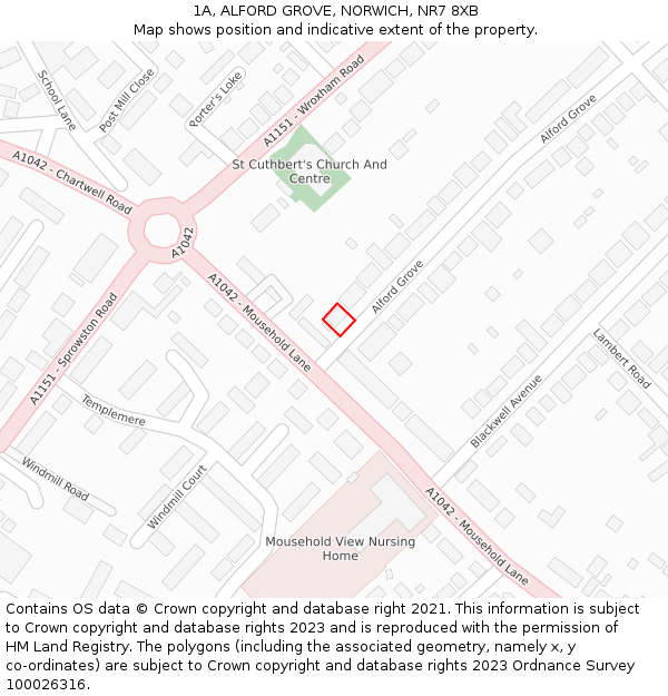 1A, ALFORD GROVE, NORWICH, NR7 8XB: Location map and indicative extent of plot