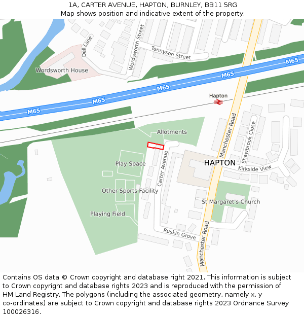 1A, CARTER AVENUE, HAPTON, BURNLEY, BB11 5RG: Location map and indicative extent of plot