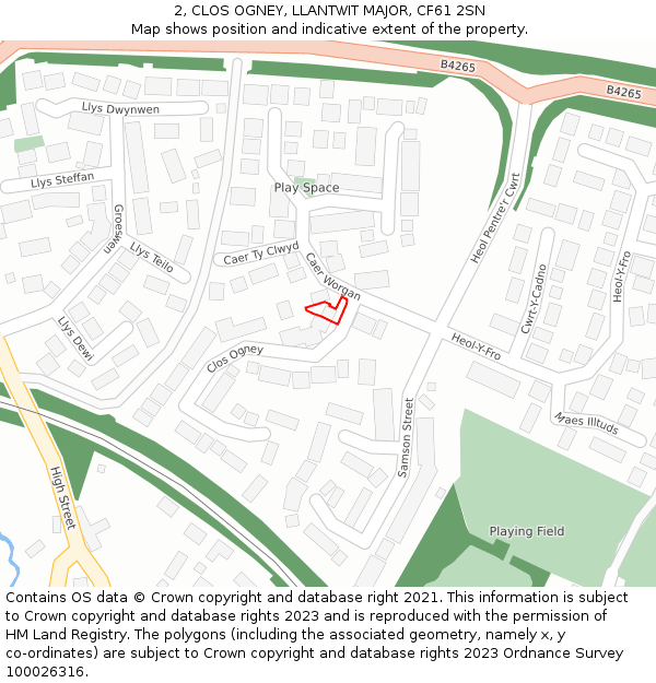2, CLOS OGNEY, LLANTWIT MAJOR, CF61 2SN: Location map and indicative extent of plot
