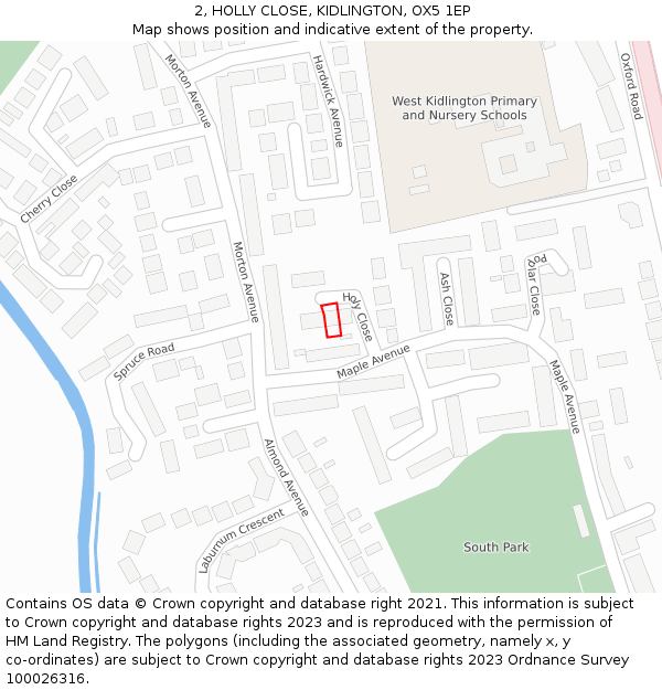 2, HOLLY CLOSE, KIDLINGTON, OX5 1EP: Location map and indicative extent of plot
