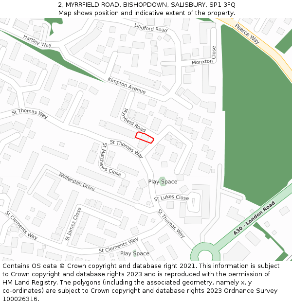 2, MYRRFIELD ROAD, BISHOPDOWN, SALISBURY, SP1 3FQ: Location map and indicative extent of plot