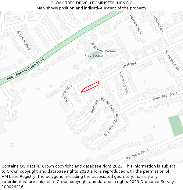 2, OAK TREE DRIVE, LEOMINSTER, HR6 8JG: Location map and indicative extent of plot