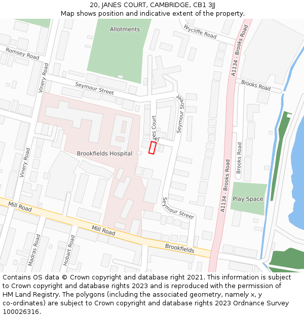 20, JANES COURT, CAMBRIDGE, CB1 3JJ: Location map and indicative extent of plot