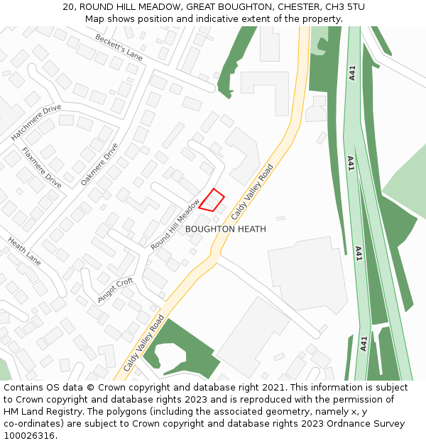 20, ROUND HILL MEADOW, GREAT BOUGHTON, CHESTER, CH3 5TU: Location map and indicative extent of plot