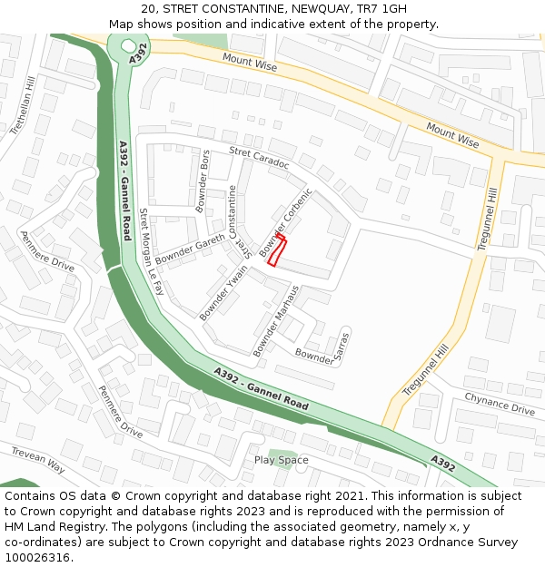 20, STRET CONSTANTINE, NEWQUAY, TR7 1GH: Location map and indicative extent of plot