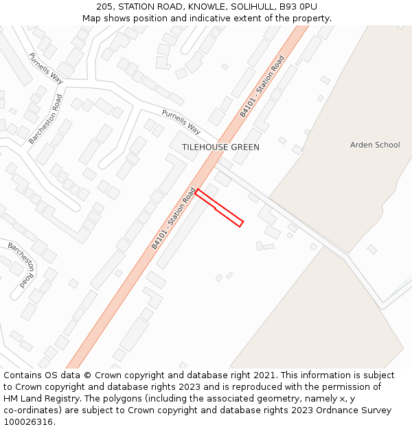 205, STATION ROAD, KNOWLE, SOLIHULL, B93 0PU: Location map and indicative extent of plot