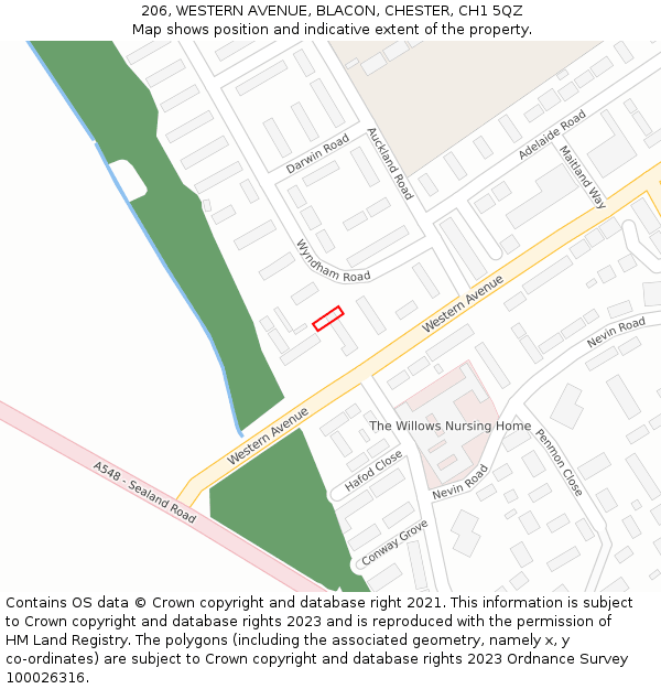 206, WESTERN AVENUE, BLACON, CHESTER, CH1 5QZ: Location map and indicative extent of plot