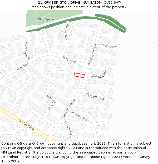 21, GRASSINGTON DRIVE, NUNEATON, CV11 6WP: Location map and indicative extent of plot