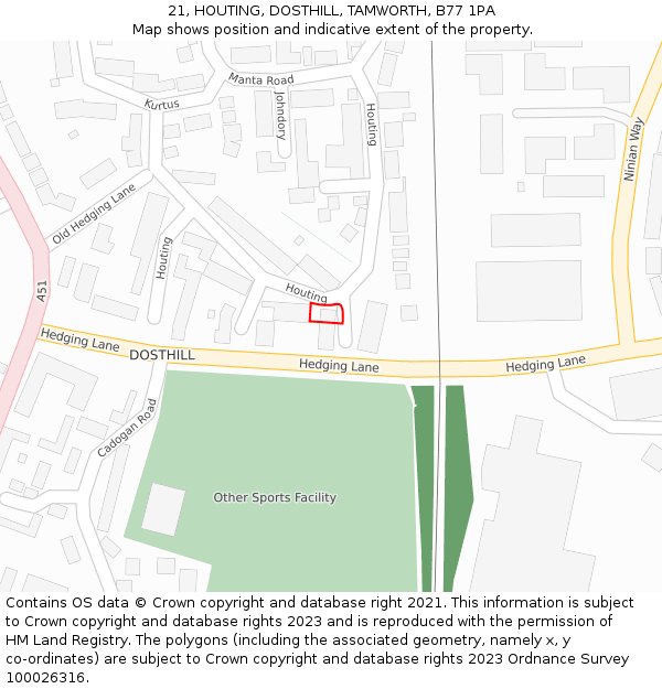21, HOUTING, DOSTHILL, TAMWORTH, B77 1PA: Location map and indicative extent of plot