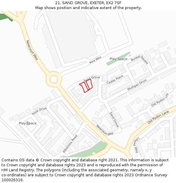 21, SAND GROVE, EXETER, EX2 7SF: Location map and indicative extent of plot