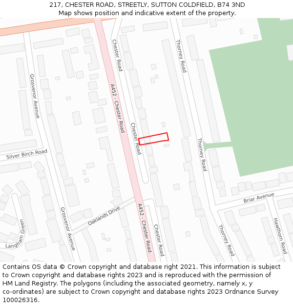 217, CHESTER ROAD, STREETLY, SUTTON COLDFIELD, B74 3ND: Location map and indicative extent of plot