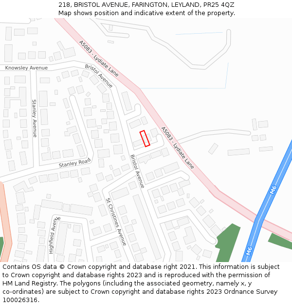 218, BRISTOL AVENUE, FARINGTON, LEYLAND, PR25 4QZ: Location map and indicative extent of plot