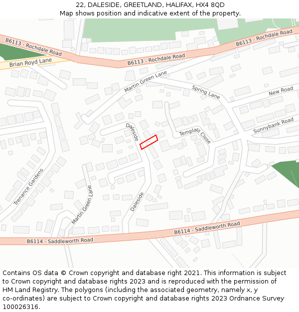 22, DALESIDE, GREETLAND, HALIFAX, HX4 8QD: Location map and indicative extent of plot