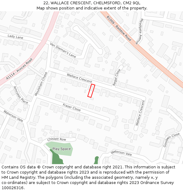 22, WALLACE CRESCENT, CHELMSFORD, CM2 9QL: Location map and indicative extent of plot