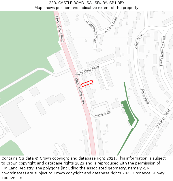 233, CASTLE ROAD, SALISBURY, SP1 3RY: Location map and indicative extent of plot