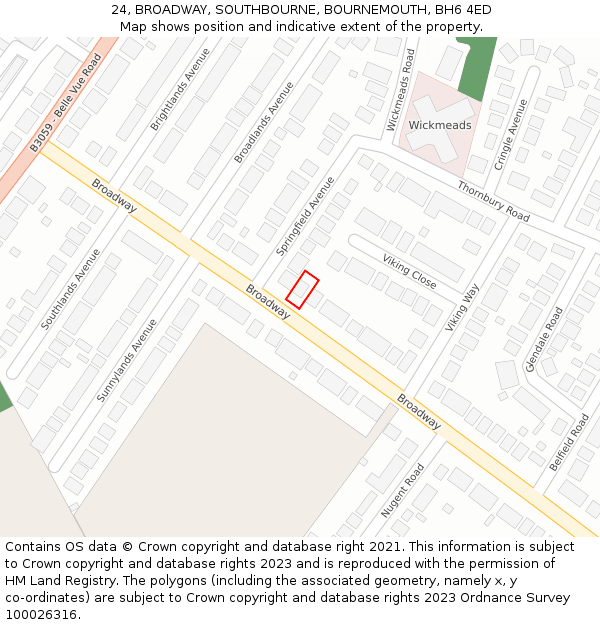 24, BROADWAY, SOUTHBOURNE, BOURNEMOUTH, BH6 4ED: Location map and indicative extent of plot