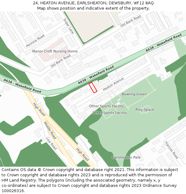 24, HEATON AVENUE, EARLSHEATON, DEWSBURY, WF12 8AQ: Location map and indicative extent of plot