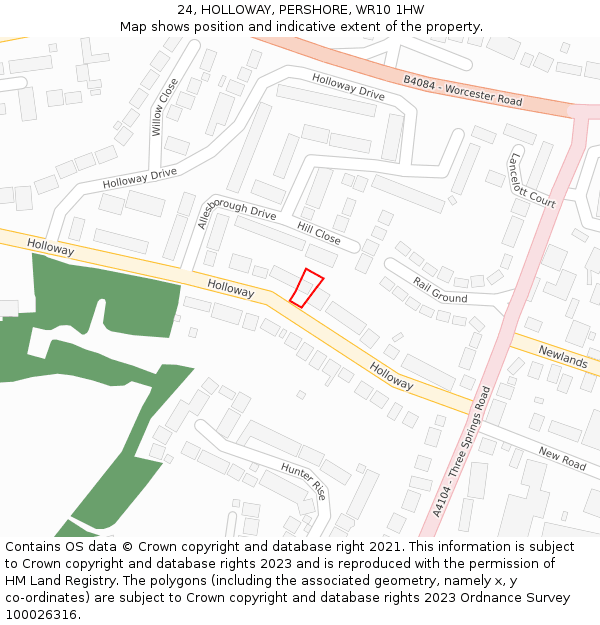24, HOLLOWAY, PERSHORE, WR10 1HW: Location map and indicative extent of plot