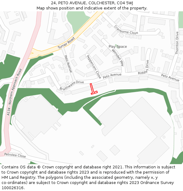 24, PETO AVENUE, COLCHESTER, CO4 5WJ: Location map and indicative extent of plot