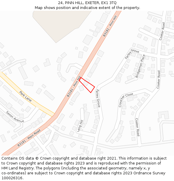 24, PINN HILL, EXETER, EX1 3TQ: Location map and indicative extent of plot