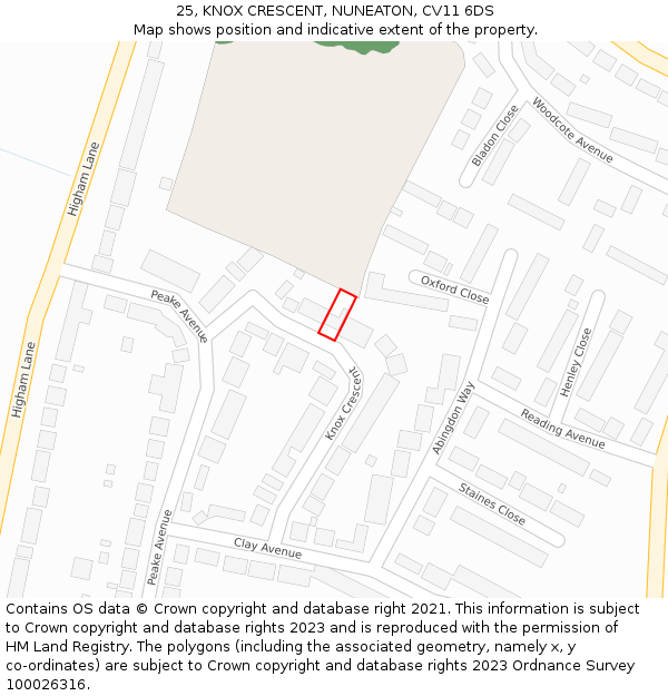 25, KNOX CRESCENT, NUNEATON, CV11 6DS: Location map and indicative extent of plot