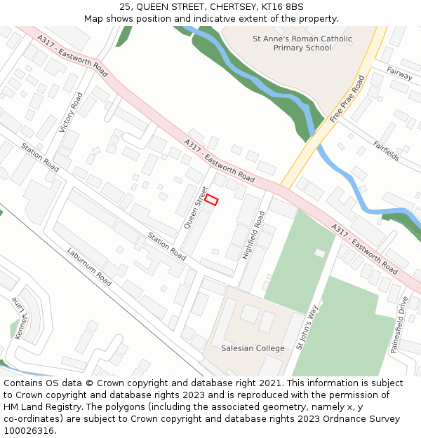 25, QUEEN STREET, CHERTSEY, KT16 8BS: Location map and indicative extent of plot