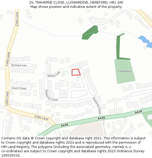 25, TRAHERNE CLOSE, LUGWARDINE, HEREFORD, HR1 4AF: Location map and indicative extent of plot