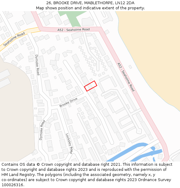 26, BROOKE DRIVE, MABLETHORPE, LN12 2DA: Location map and indicative extent of plot