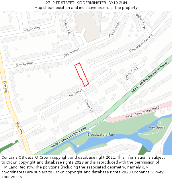 27, PITT STREET, KIDDERMINSTER, DY10 2UN: Location map and indicative extent of plot