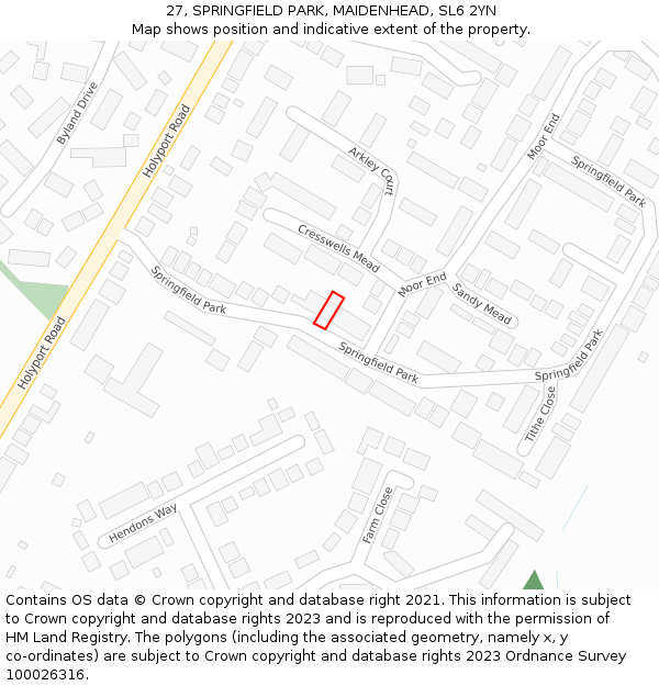 27, SPRINGFIELD PARK, MAIDENHEAD, SL6 2YN: Location map and indicative extent of plot