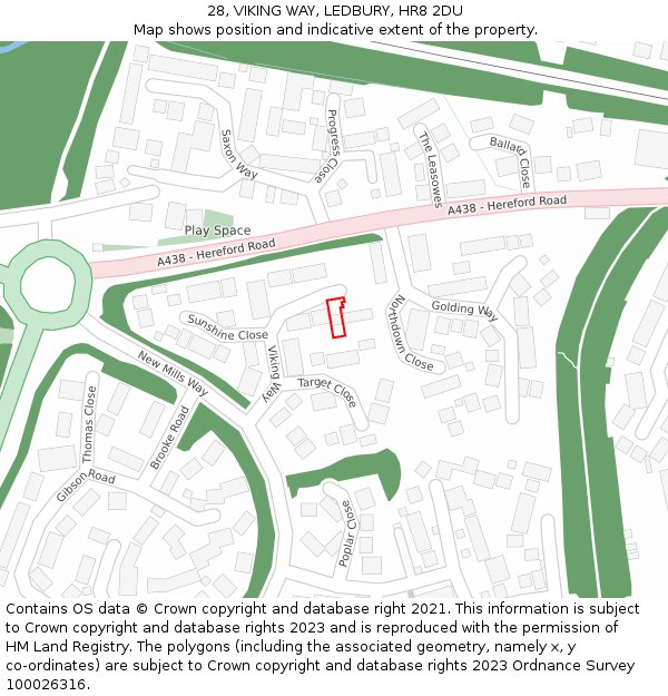28, VIKING WAY, LEDBURY, HR8 2DU: Location map and indicative extent of plot