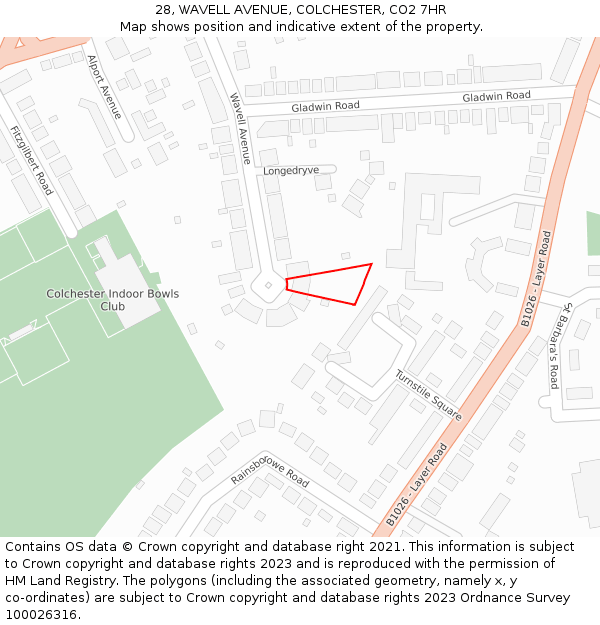 28, WAVELL AVENUE, COLCHESTER, CO2 7HR: Location map and indicative extent of plot