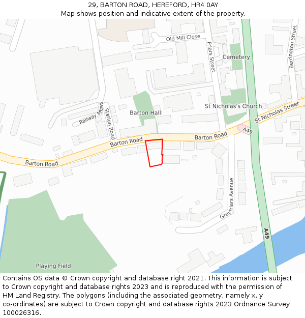 29, BARTON ROAD, HEREFORD, HR4 0AY: Location map and indicative extent of plot
