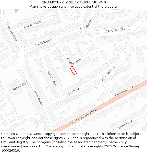 29, TIMOTHY CLOSE, NORWICH, NR1 4NG: Location map and indicative extent of plot
