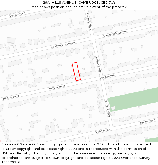 29A, HILLS AVENUE, CAMBRIDGE, CB1 7UY: Location map and indicative extent of plot