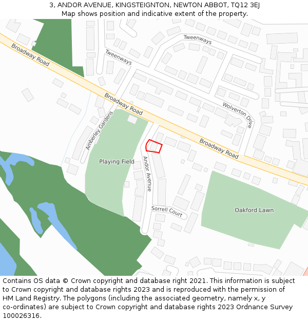 3, ANDOR AVENUE, KINGSTEIGNTON, NEWTON ABBOT, TQ12 3EJ: Location map and indicative extent of plot