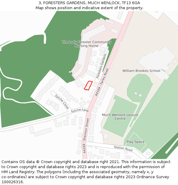 3, FORESTERS GARDENS, MUCH WENLOCK, TF13 6GA: Location map and indicative extent of plot