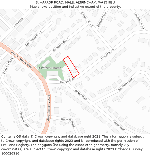 3, HARROP ROAD, HALE, ALTRINCHAM, WA15 9BU: Location map and indicative extent of plot