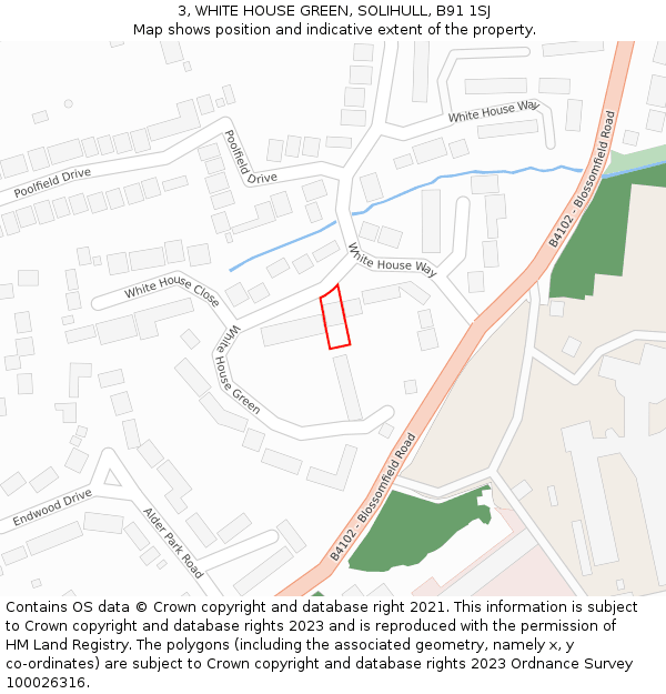 3, WHITE HOUSE GREEN, SOLIHULL, B91 1SJ: Location map and indicative extent of plot
