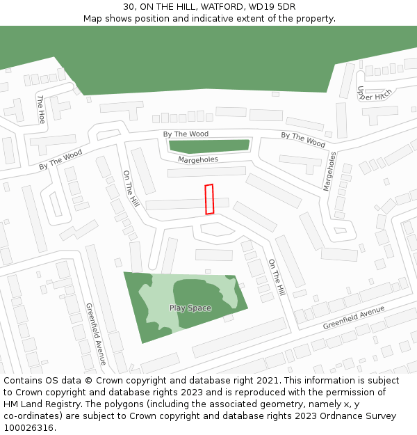30, ON THE HILL, WATFORD, WD19 5DR: Location map and indicative extent of plot