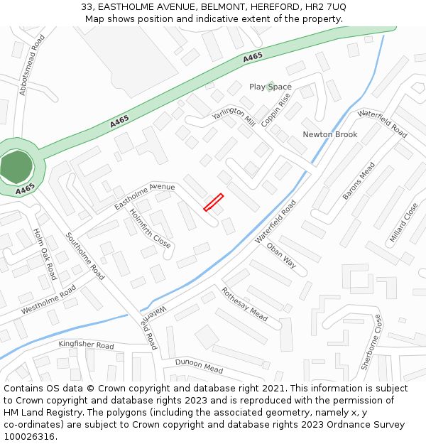 33, EASTHOLME AVENUE, BELMONT, HEREFORD, HR2 7UQ: Location map and indicative extent of plot